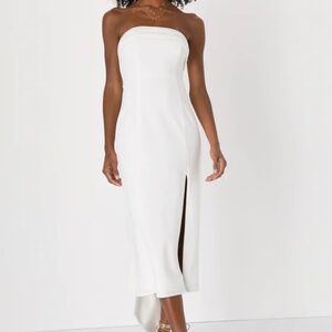 Lulus Fabulous Phenomenon White Strapless Bow Midi Dress